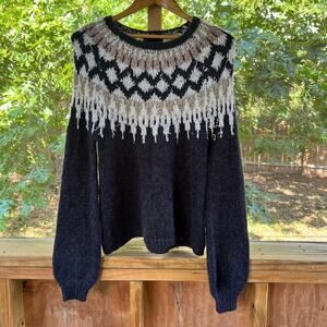 Cynthia Rowley Black Fair Isle Scoop Neck Sweater Size S. NWOT